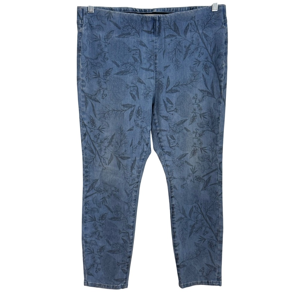 Soft‎ Surroundings Floral Print Denim Jeggings Pull On Pants PL